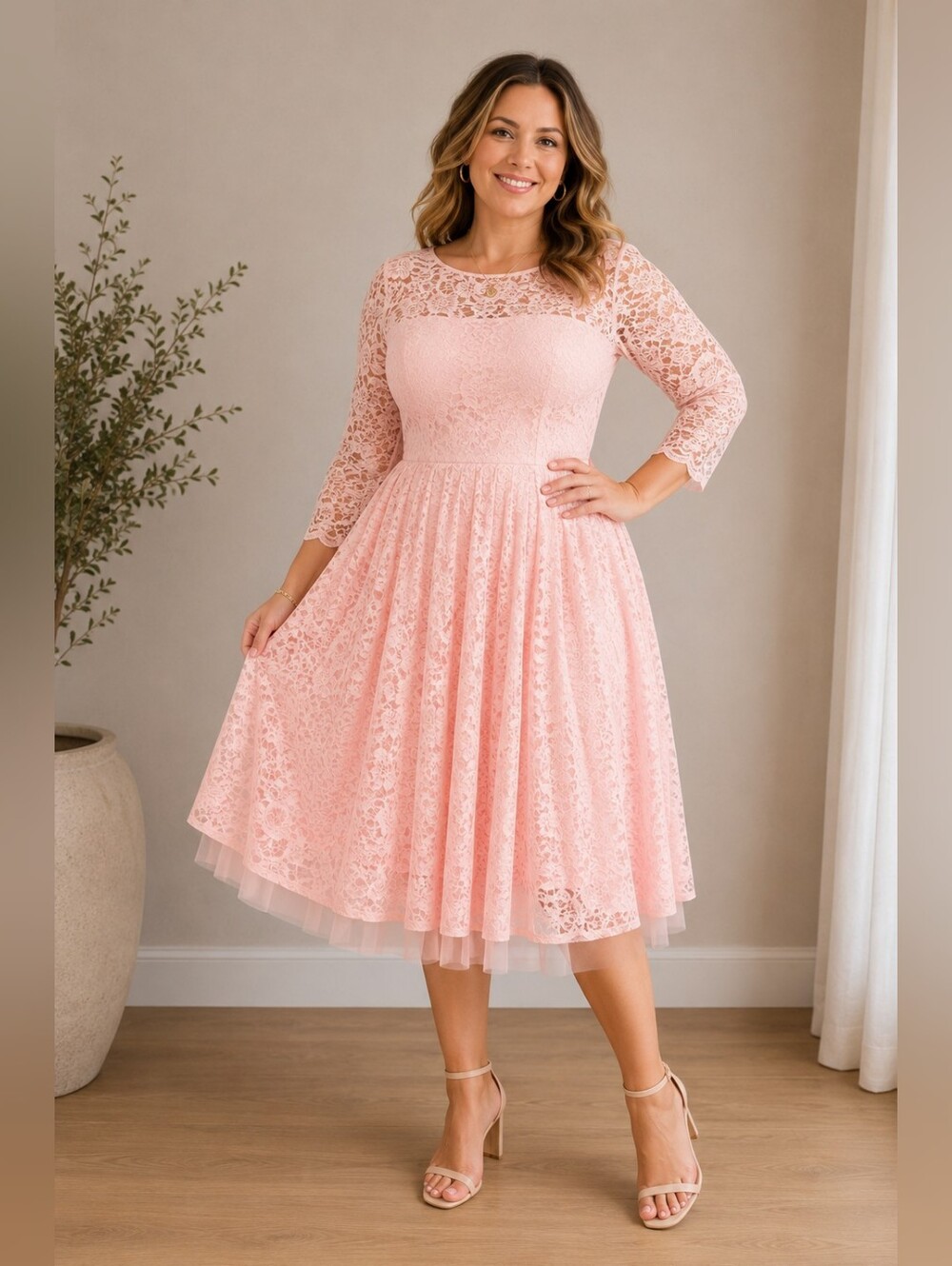 Torrid Pink Lace Long Sleeve Dress